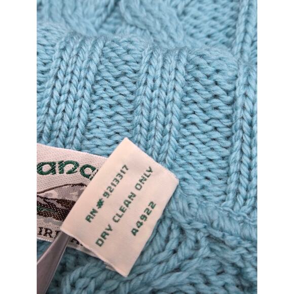 Aran Crafts Ireland Merino Wool Zip Sweater Aqua Pockets Snap Collar M NWOT - Picture 7 of 8